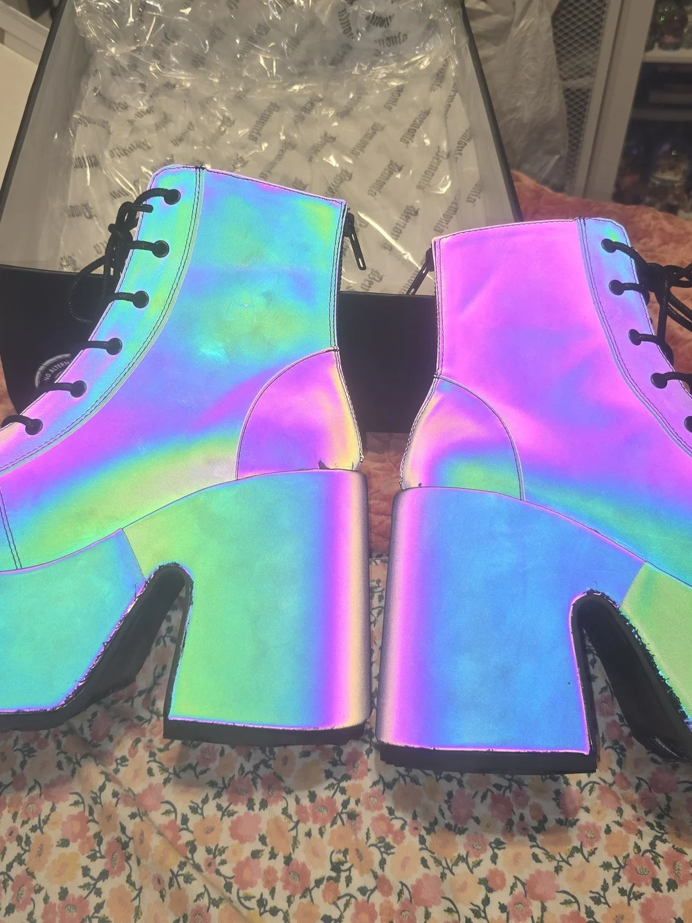Demonia Camel 203 Green Multicolor Reflective Sz 9